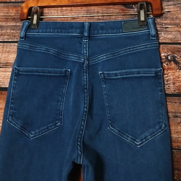 Express Jeans 2 Short Slim Ankle Super High Rise Dark Blue Denim Stretch - Picture 5 of 9